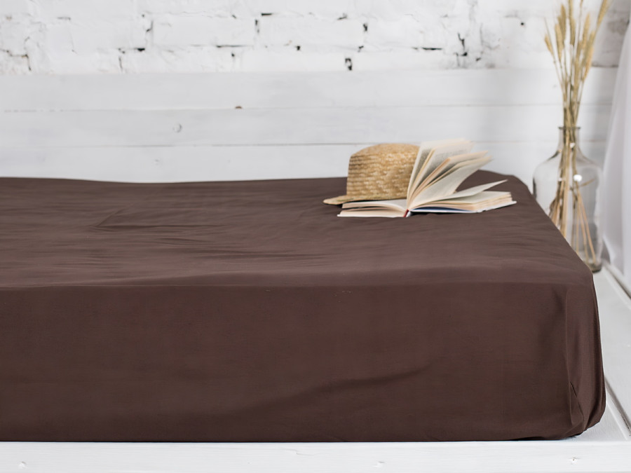 Простынь на резинке 180x200 Ecotton Бязь Премиум Palm Brown 00-0235