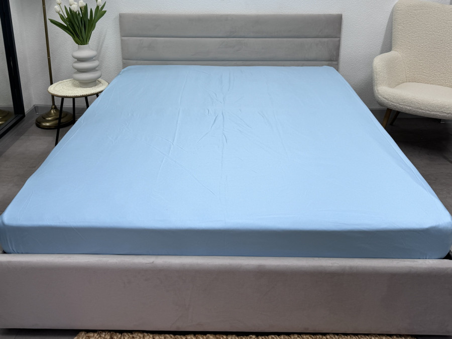 Простынь на резинке 180x200 Ecotton Полисатин Голубой