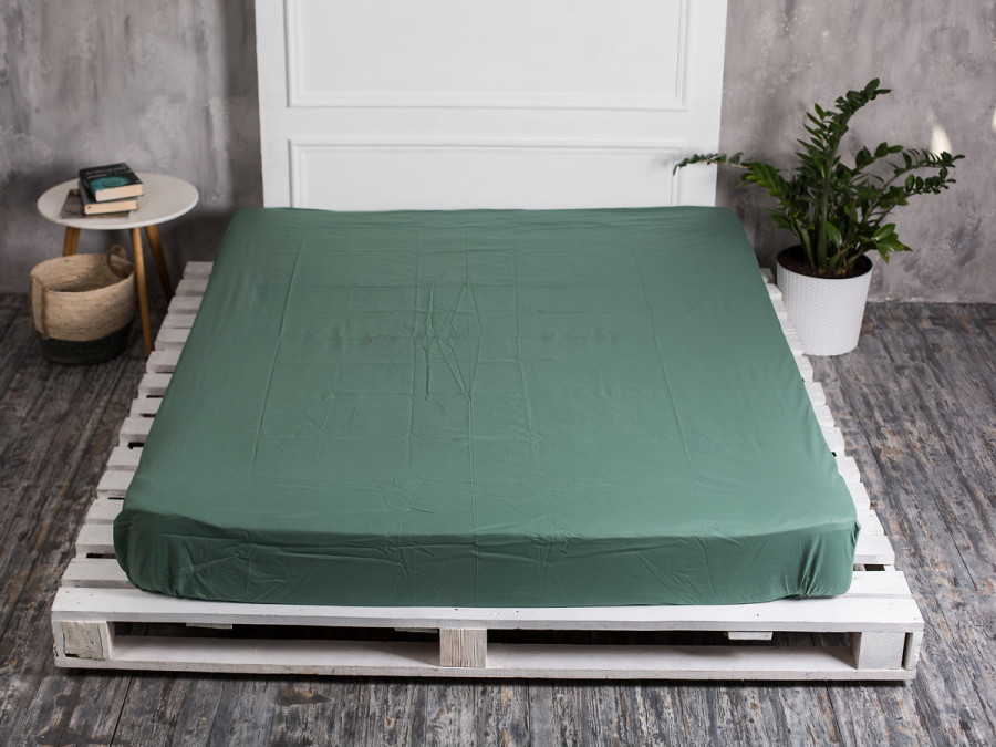 Простынь на резинке 160x200 Ecotton Поплин Зеленый 488