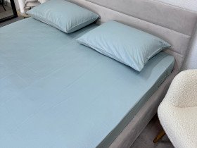 Простынь на резинке 180x200 Ecotton Сатин Aqua Grey 15-5205