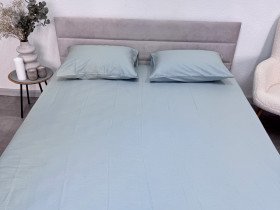 Простынь на резинке 180x200 Ecotton Сатин Aqua Grey 15-5205