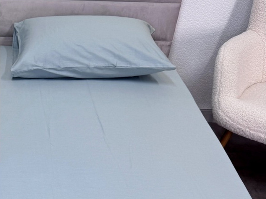 Простынь на резинке 90x200 Ecotton Сатин Aqua Grey 15-5205