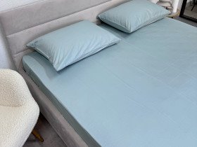 Простынь на резинке 140x200 Ecotton Сатин Aqua Grey 15-5205