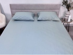 Простынь на резинке 160x200 Ecotton Сатин Aqua Grey 15-5205