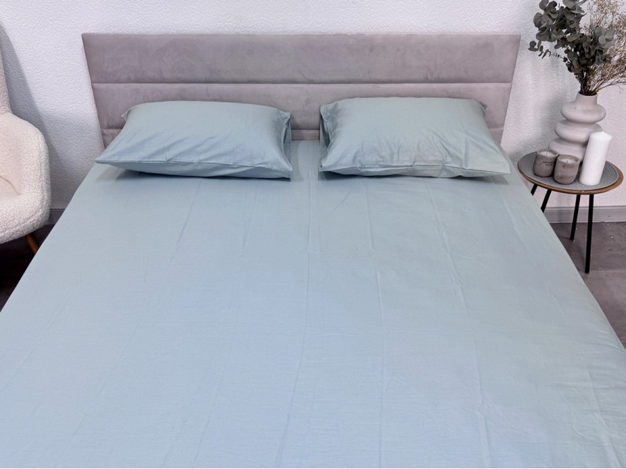 Простынь на резинке 160x200 Ecotton Сатин Aqua Grey 15-5205