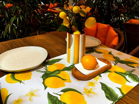 Table runner made of water-repellent fabric, 45x90, Lemons