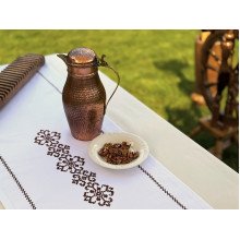 Table runner made of water-repellent fabric 45x170 DUCK White with brown embroidery