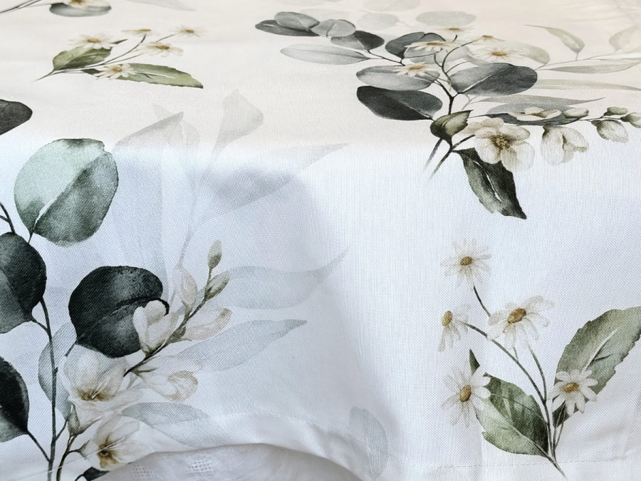 Table runner made of water-repellent fabric 45x170 DUCK white with eucalyptus 2102/1