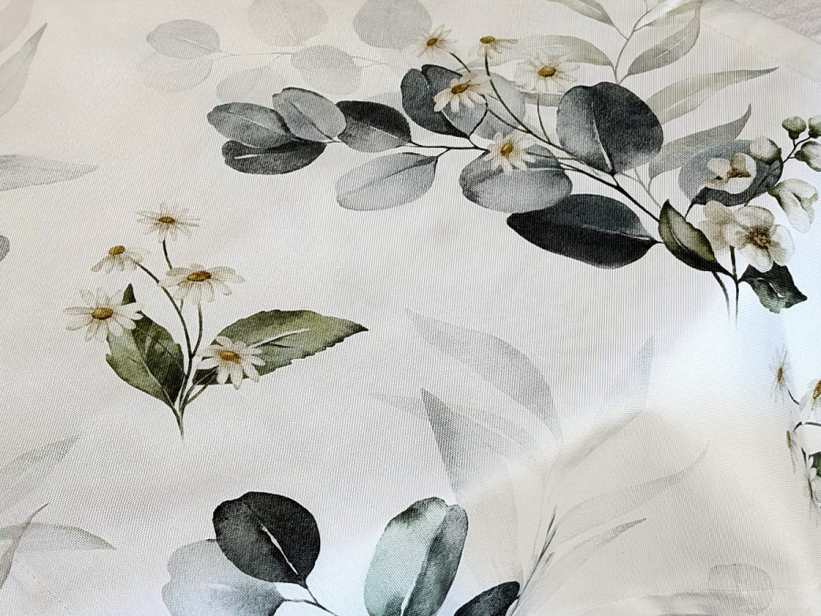 Table runner made of water-repellent fabric 45x170 DUCK white with eucalyptus 2102/1