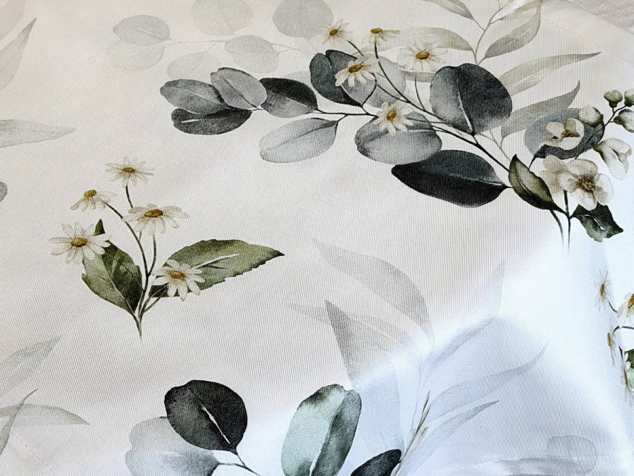 Table runner made of water-repellent fabric 45x170 DUCK white with eucalyptus 2102/1