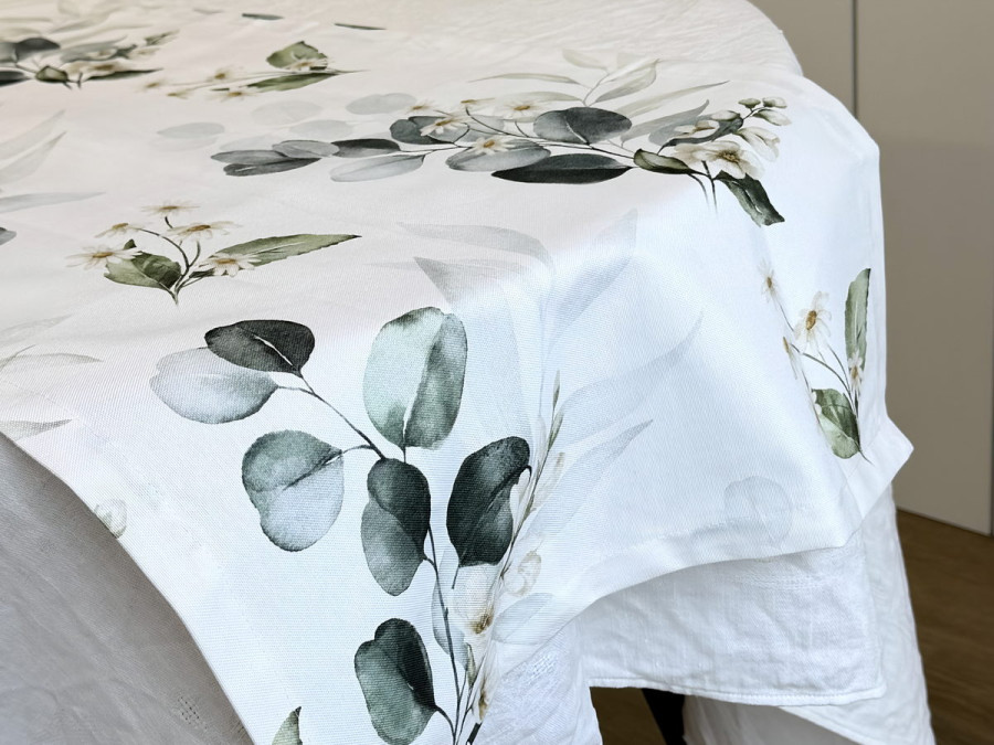Table runner made of water-repellent fabric 45x170 DUCK white with eucalyptus 2102/1