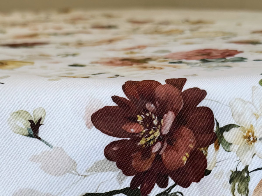 Table runner made from water-repellent fabric, 45x170, DUCK, grey with flowers, 7195-1
