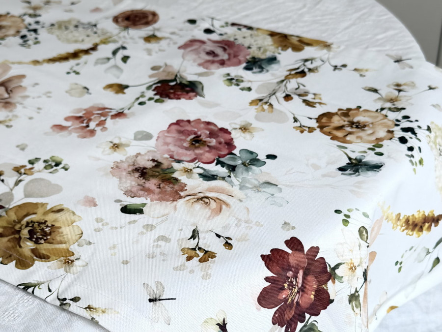 Table runner made from water-repellent fabric, 45x170, DUCK, grey with flowers, 7195-1