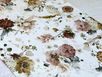Table runner made from water-repellent fabric, 45x170, DUCK, grey with flowers, 7195-1