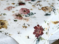 Table runner made from water-repellent fabric, 45x170, DUCK, grey with flowers, 7195-1