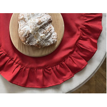 Napkin with ruffles, round, diameter 43 cm, placemat, red, 4070 Red