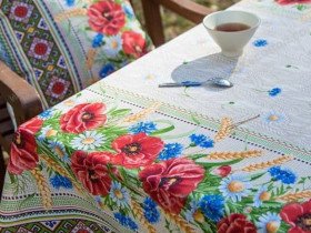Скатерть 140x150 Ecotton Рогожка Маки колоски 18752/1