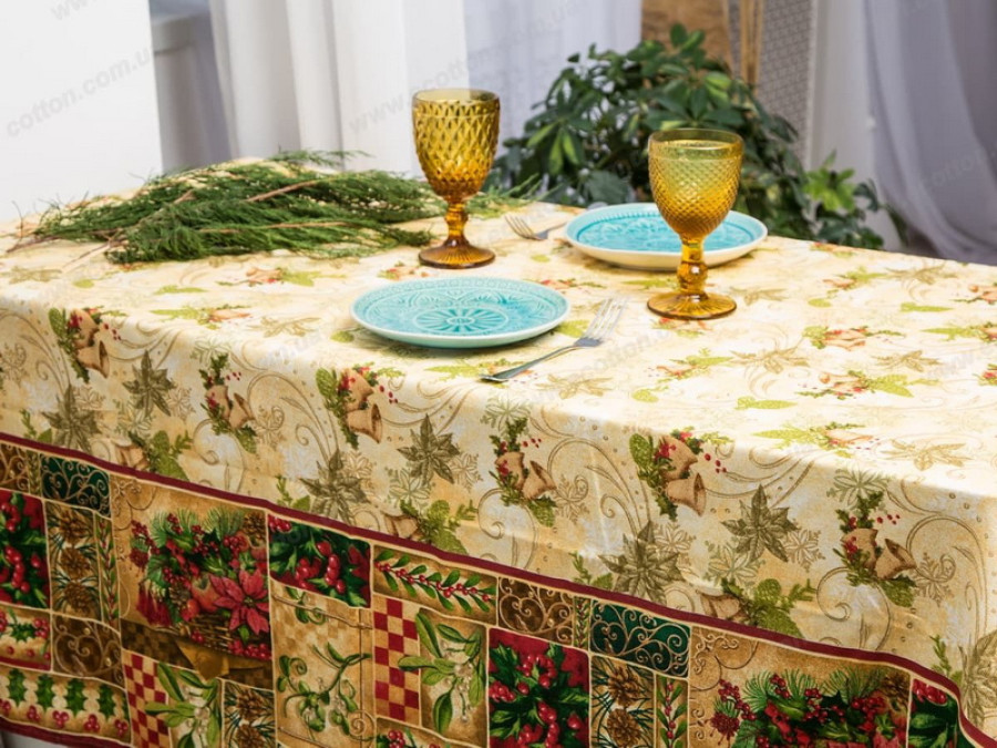 Скатертина 150x180 Ecotton Рогожка Новорічний вінтаж 30159/1