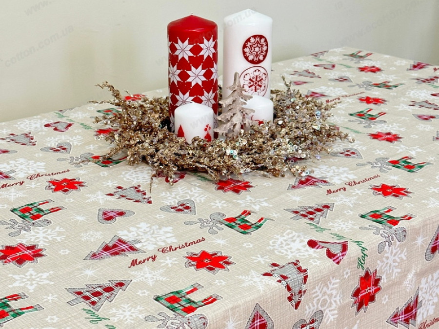 Скатерть 150x220 Ecotton Рогожка Новогодние игрушки
