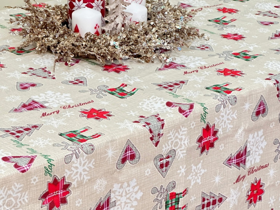 Скатертина 150x180 Ecotton Рогожка Новорічні іграшки