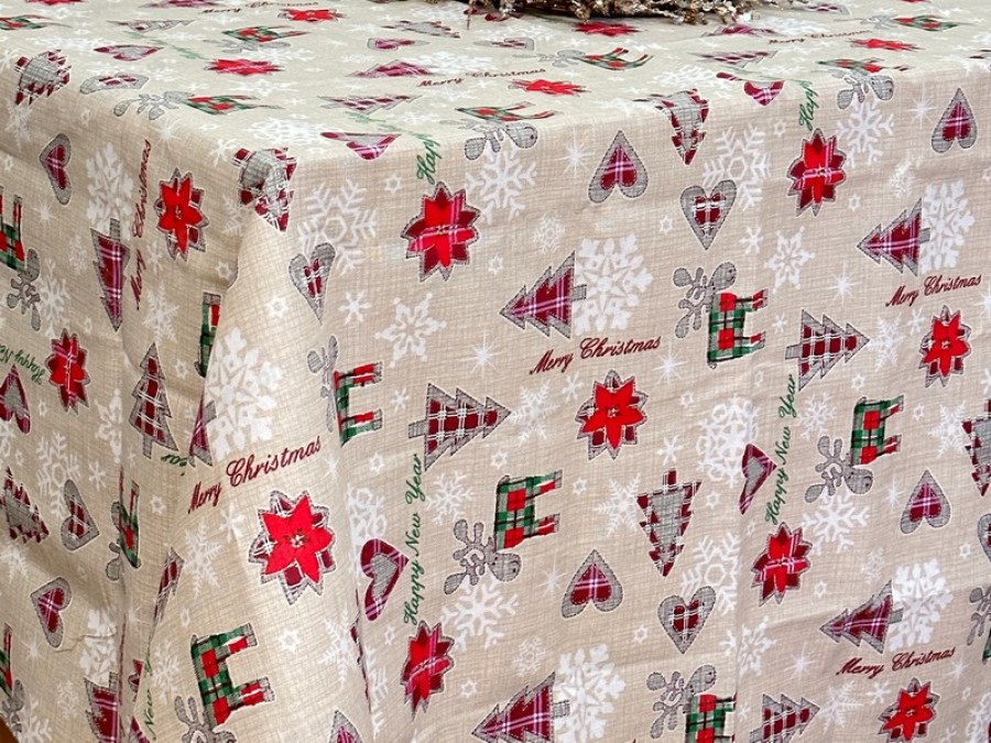 Скатертина 150x180 Ecotton Рогожка Новорічні іграшки