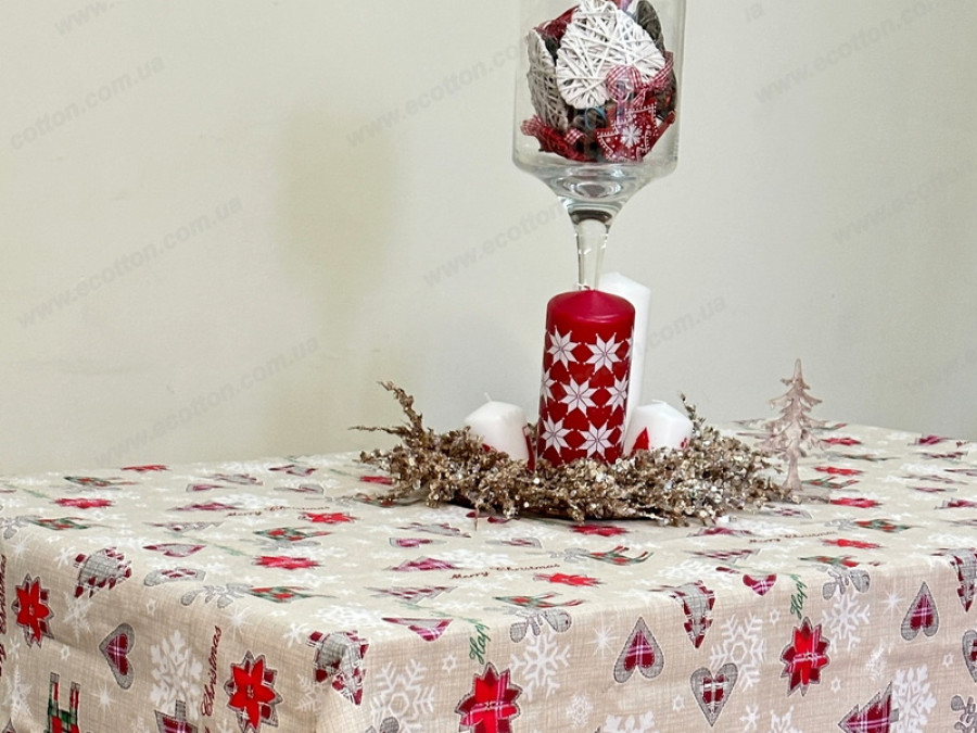 Скатерть 150x220 Ecotton Рогожка Новогодние игрушки
