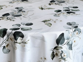 Tablecloth 170x150 Ecotton DUCK white with eucalyptus 2102/1