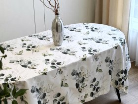 Tablecloth 170x200 Ecotton DUCK white with eucalyptus 2102/1