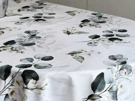 Tablecloth 170x200 Ecotton DUCK white with eucalyptus 2102/1