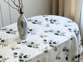 Tablecloth 170x200 Ecotton DUCK white with eucalyptus 2102/1