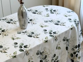 Tablecloth 170x200 Ecotton DUCK white with eucalyptus 2102/1