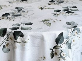 Tablecloth 170x150 Ecotton DUCK white with eucalyptus 2102/1