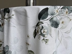 Tablecloth 170x150 Ecotton DUCK white with eucalyptus 2102/1